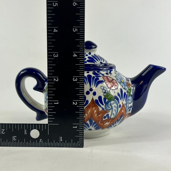 Talavera Pottery Teapot Ansar Puebla Mexico Hand Painted Floral Folk Art 7"x4.5" - Picture 12 of 12